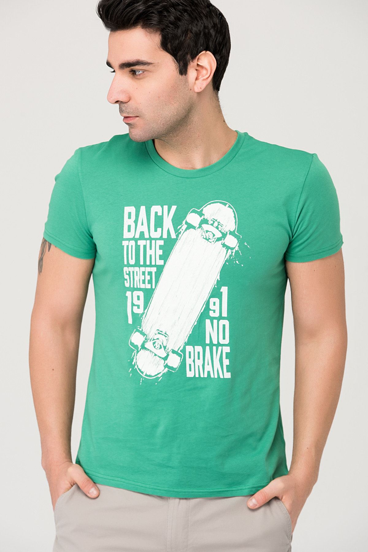 Erkek Baskılı Yeşil T-shirt